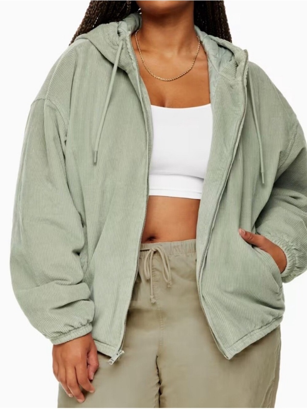 TNA MORRISON JACKET QUILTED BOMBER IN DUSTY GREEN